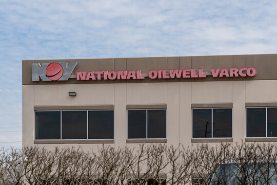 Houston, TX, USA - March 2, 2022: NOV National Oilwell Varco sign on the building at its headquarters in Houston, TX, USA.  NOV Inc. is an American multinational corporation. 
