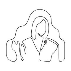 Business Woman Raising Hand Office Work Concept Continuous Line Drawing Illustration