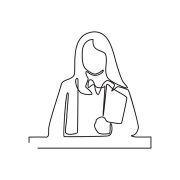 recommend clip art: Business Woman Holding Folder Concept Continuous Line Drawing Illustration