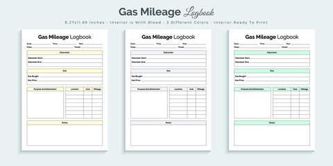 Gas mileage logbook planner journal and tracker printable kdp interior design template set 02