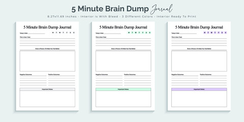 Five minute brain dump journal and tracker printable kdp interior design template