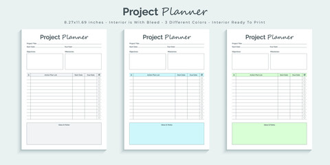 Project planner logbook journal and tracker printable kdp interior design template set 04