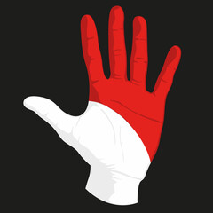 Images of the flag of Indonesia on a human hand.