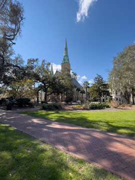 Street Scene in Savannah Georgia with Church