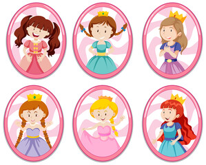 Set of different cute princess cartoon character