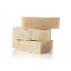 Natural organic hand cut lavender soap bars isolated on white background.