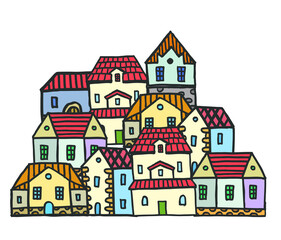 Fototapeta premium hand drawn vector illustration of old european city