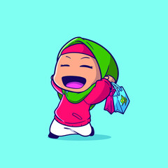 cute muslim girl feeling happy with two shopbag she got
