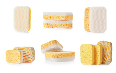 Set of different bath sponges isolated on white
