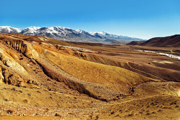 Colorful Mars in Altai Mountains. Martian valley, beautiful landscape in Altai Republic, Russia.