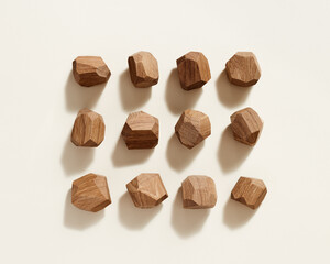 Tumi ishi japanese desktop game meditation, pattern from eco-friendly wooden polygonal stones for building tower