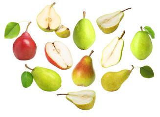 Set of sweet ripe pears isolated on white