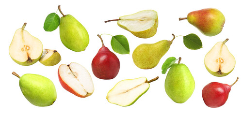 Set of sweet ripe pears isolated on white