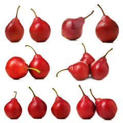 Set of ripe red pears isolated on white