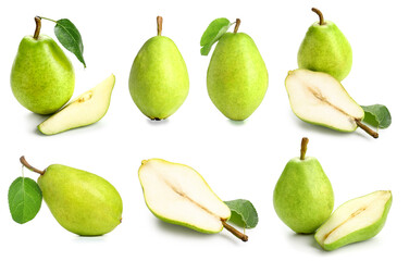 Set of ripe green pears isolated on white