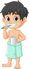 Cute little boy brushing teeth