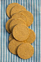 Oatcakes on blue white placemat