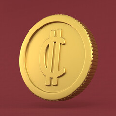 Colón Currency Symbol on Gold Coin 3D Render Illustration Concept 