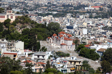 Naklejka premium Church of the Holy Apostles at Athens from Acropolis in Greece. Athens is one of the world's oldest cities.