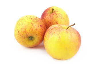 Ripe yellow-red apples isolated on white background	