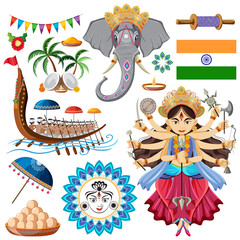 Set of Indian culture objects and symbols