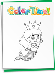 Worksheets template with color time text and mermaid outline