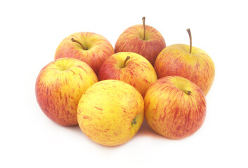Ripe yellow-red apples isolated on white background	
