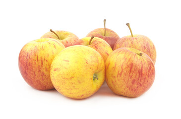 Ripe yellow-red apples isolated on white background	