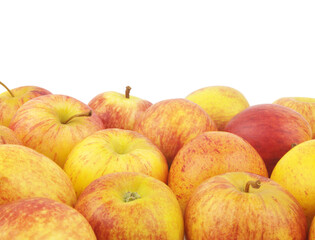 Many apples isolated on white background with copy space for text