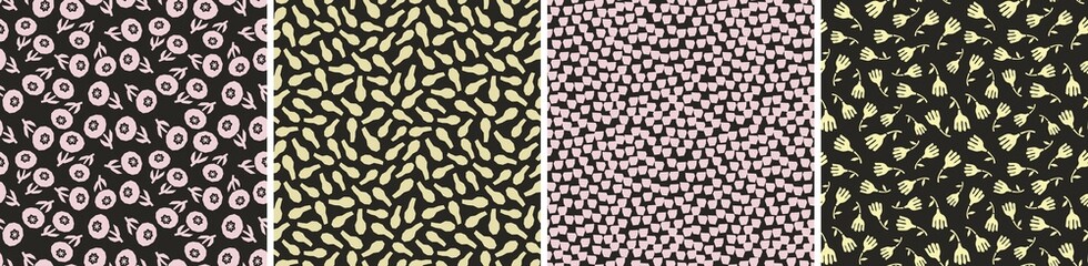 Collection of cute botanical seamless patterns. Spring summer illustrations