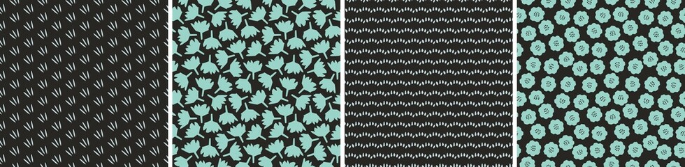 Collection of cute botanical seamless patterns. Spring summer illustrations