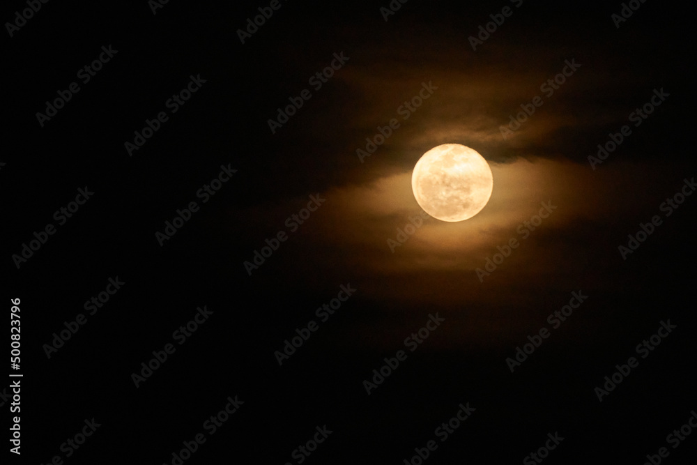 Canvas Prints view of the full moon with few clouds