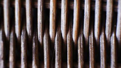 close up of rattan chair wicker texture. Utilization of rattan, especially as a raw material for...