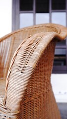 Plakat close up of rattan chair wicker texture. Utilization of rattan, especially as a raw material for furniture. close up photo. traditional furniture