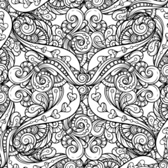 Black and white abstract doodles seamless pattern.