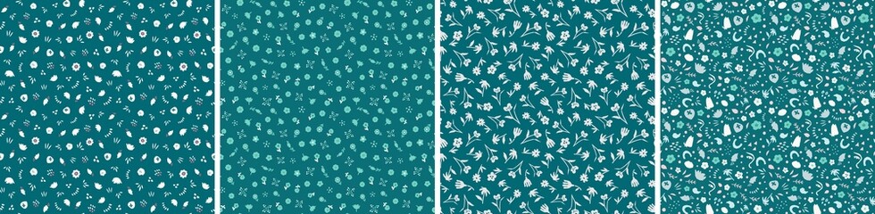 Collection of cute botanical seamless patterns. Spring summer illustrations