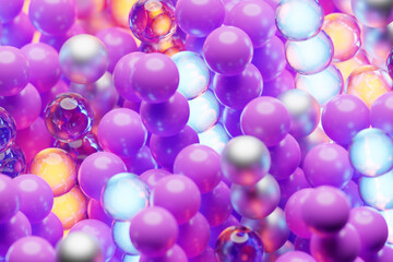 3d illustration of   pink and purple  balls. Set of  balls  on monocrome background, pattern. Geometry  background