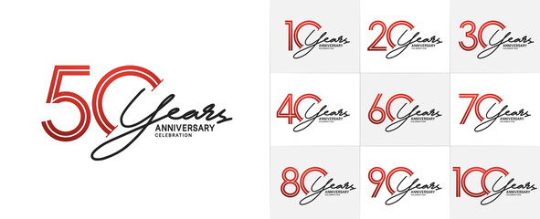 set of anniversary premium collection red and black color can be use for celebration event - obrazy, fototapety, plakaty