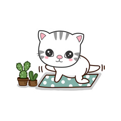 Cute Cat meditating with yoga.Cute cartoon character..