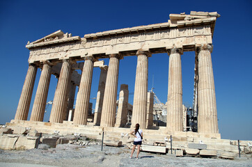 Ancient Greek temple Parthenon at Acropolis in Athens, Greece. Acropolis is an ancient citadel...