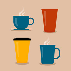 Collection of four colorful coffee cups. - Vector.