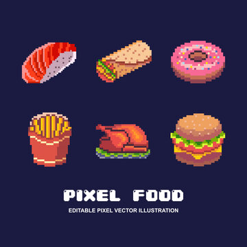 Pixel Food Set Icon Design Vector