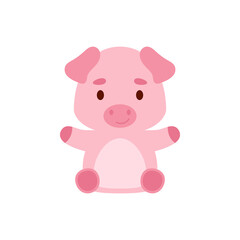 Cute little sitting pig. Cartoon animal character design for kids t-shirts, nursery decoration, baby shower, greeting cards, invitations, bookmark, house interior. Vector stock illustration
