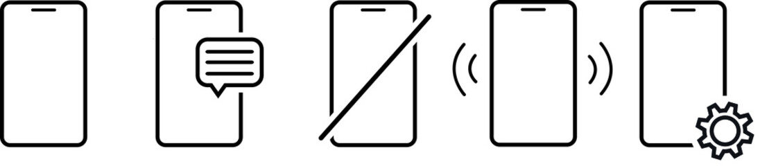 Phone icon set. Smartphone. Mobile phone. Phone Icons. Call, telephone, chat, voice, battery. Telephone symbol. Contact us