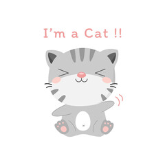 Cute cat cartoon character. Kawaii animal.
