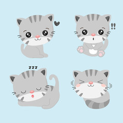 Set of cute cat in various poses.