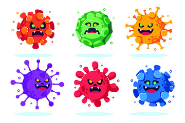 flat design funny virus character collection