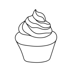 Doodle cupcake. Design sketch element for menu cafe, bistro, restaurant, coffeehouse, bakery, label, poster, banner, flyer and packaging. Vector illustration on a white background.