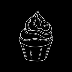 Design sketch element for menu cafe, bistro, restaurant, coffeehouse, bakery, label, poster, banner, flyer and packaging. Vector illustration on a black background.