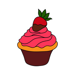 Doodle cupcake. Design sketch element for menu cafe, bistro, restaurant, coffeehouse, bakery, label, poster, banner, flyer and packaging. Vector colorful illustration on a white background.